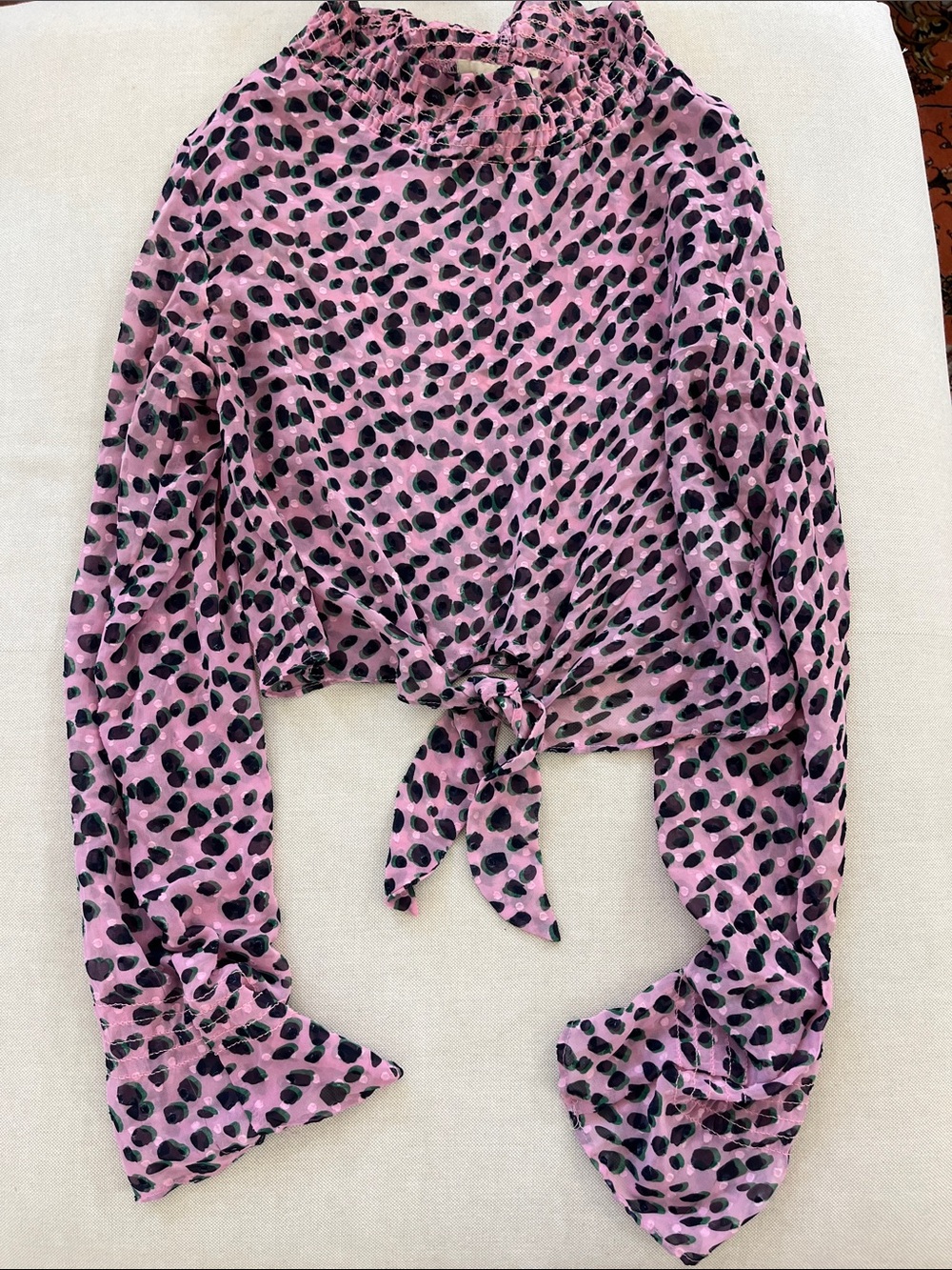 Dance & Marvel Pink Leopard Tie-Front Long Sleeve Top